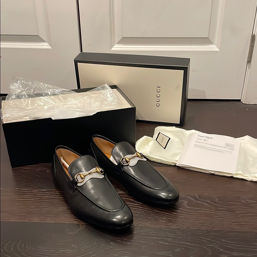 Gucci Men's Jordaan Black Leather Loafers Size 10.5